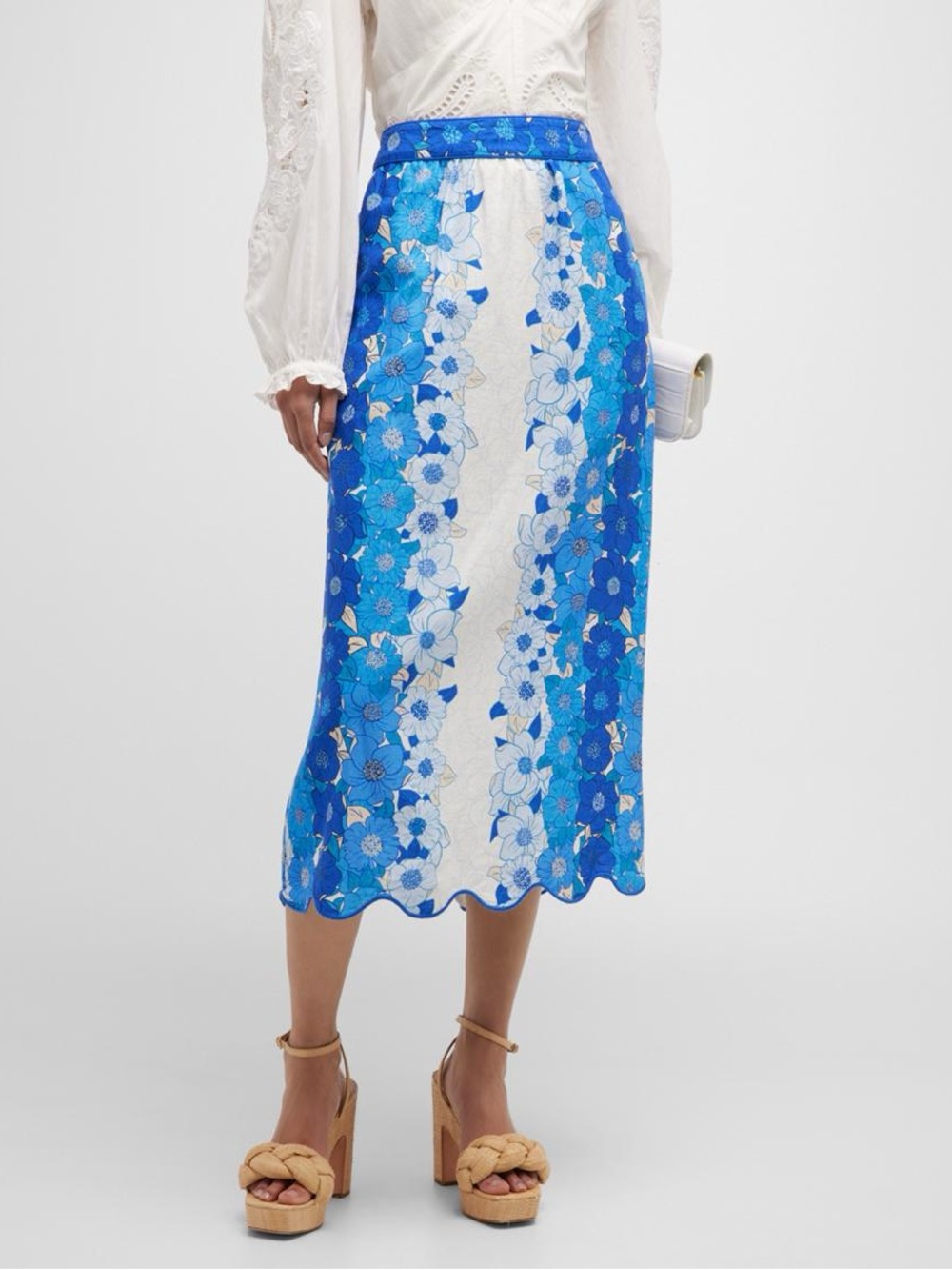 Farm Rio Flower Stripes Midi Skirt